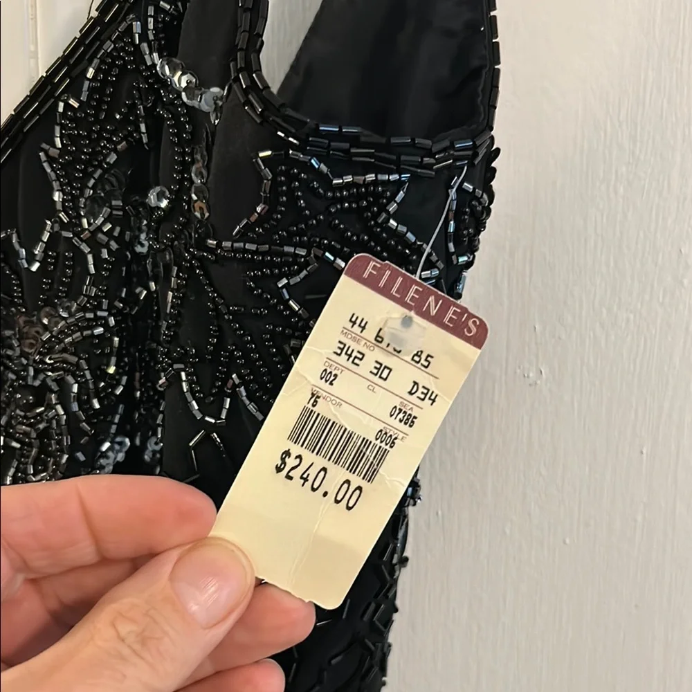 VINTAGE SILK Chic Black Beaded Dress - Picture 4 of 9